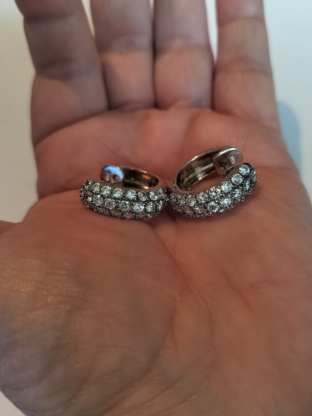 Sterling Silver Crystal Pave Hoop Earrings - White